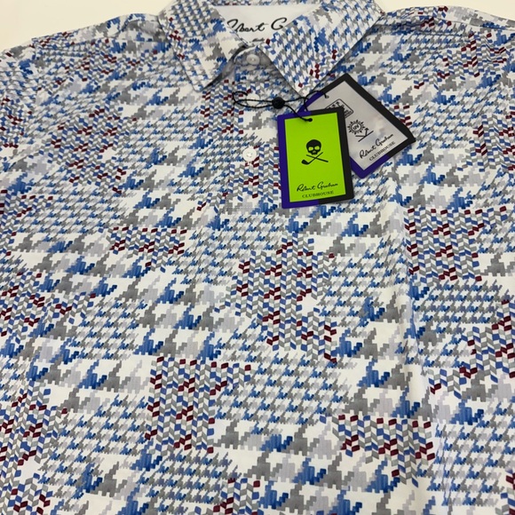 NWT Robert Graham Clubhouse Basel Geometric Performance Golf Polo MEDIUM $128 - Picture 9 of 12
